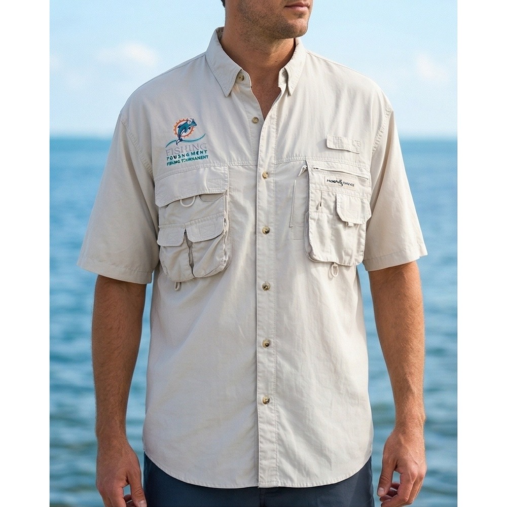 Hook & Tackle Miami Dolphins Fishing Tournament‎ Shirt Mens 2XL Tan Short Sleeve